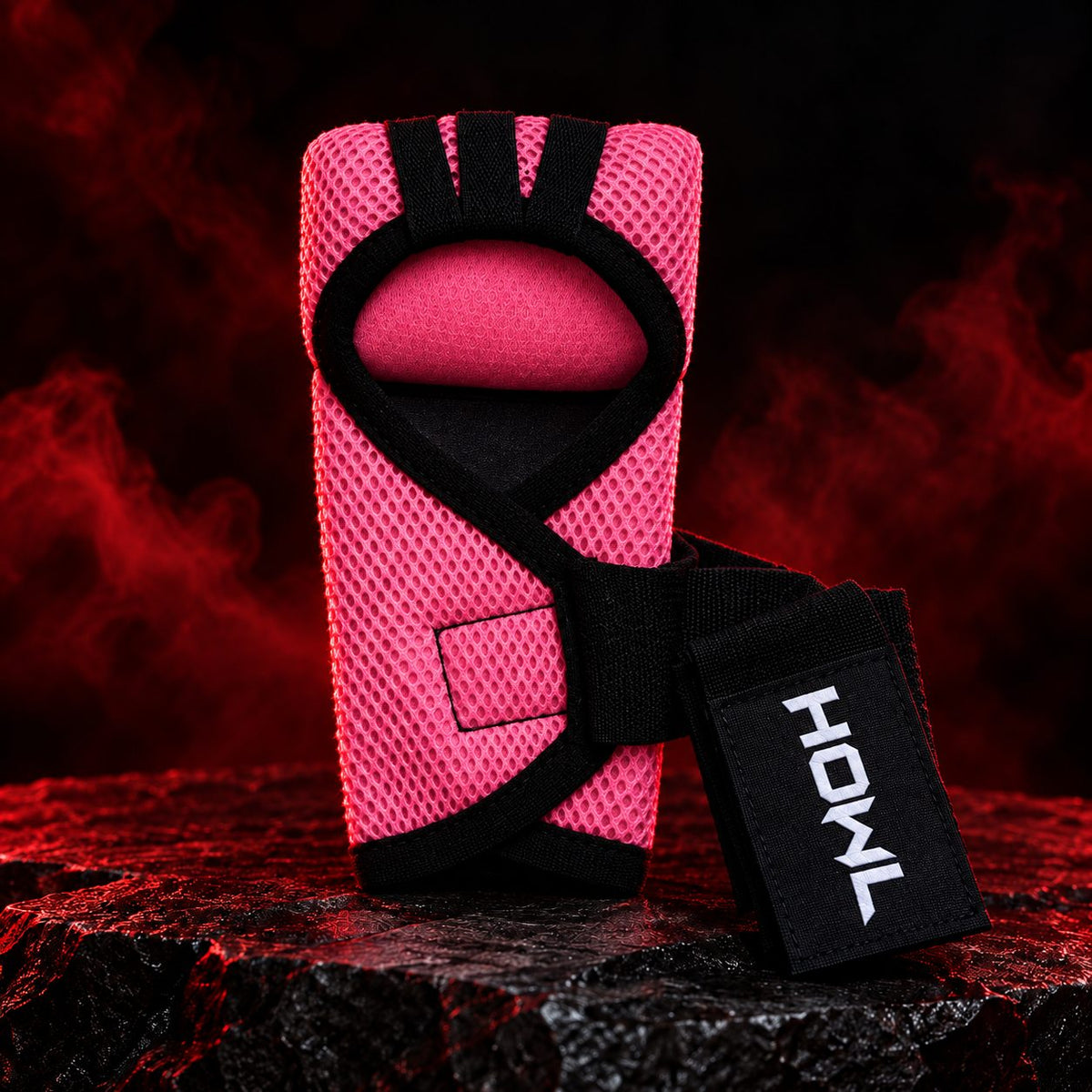 Pink HOWL Quick Wraps close up showing breathable mesh and wrist strap