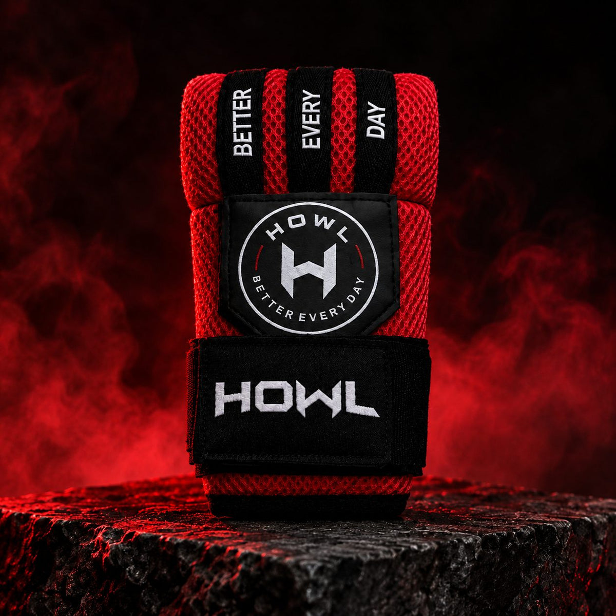 Red HOWL Quick Wraps with Better Every Day strap detail