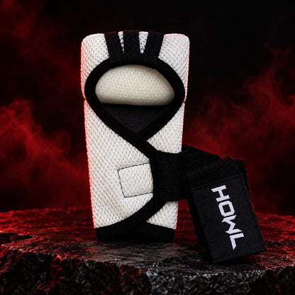White HOWL Quick Wraps close up showing breathable mesh and wrist strap